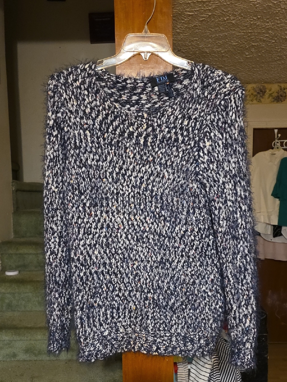 FDJ Navy and White Marled Crewneck Sweater